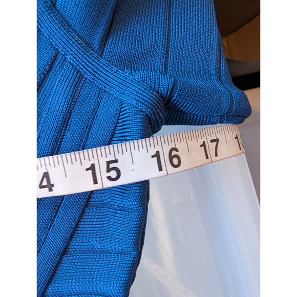 Herve Leger Kahli Bandage Dress S Royal Blue V-Neck 3/4 Sleeve Bodycon Y2K Glam - Picture 11 of 14